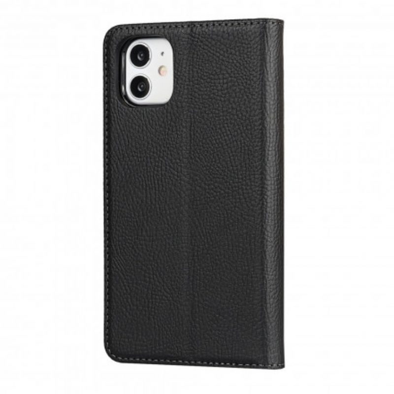 Folio Cover iPhone 11 Custodia in pelle Cinturino In Vera Pelle Di Litchi