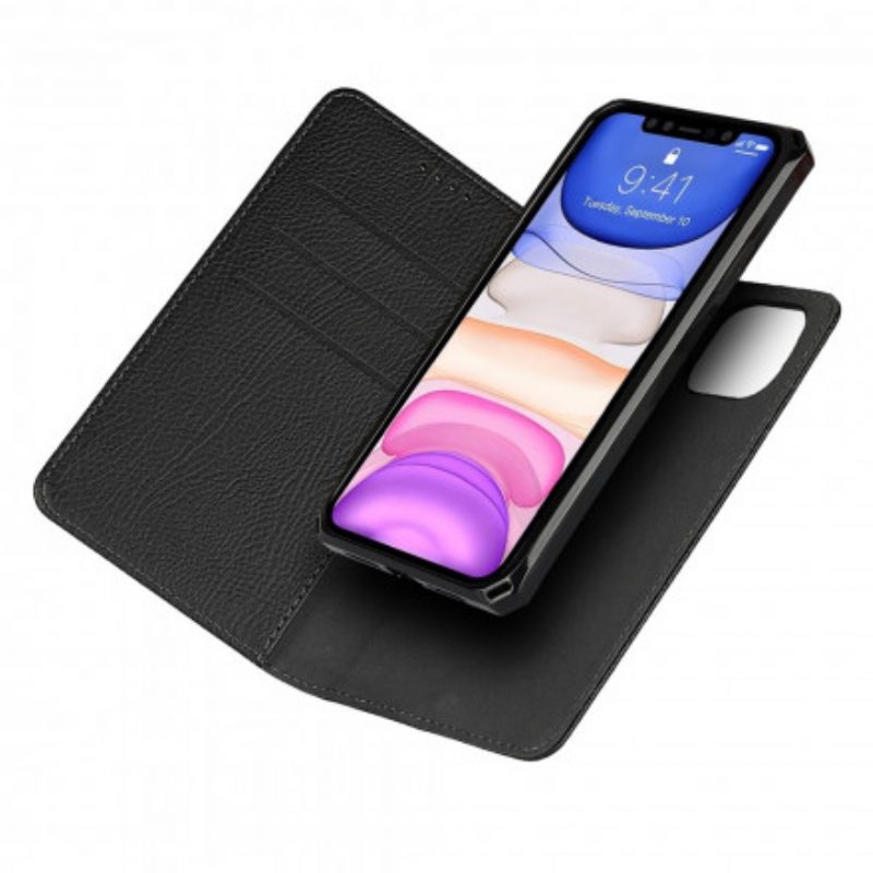 Folio Cover iPhone 11 Custodia in pelle Cinturino In Vera Pelle Di Litchi
