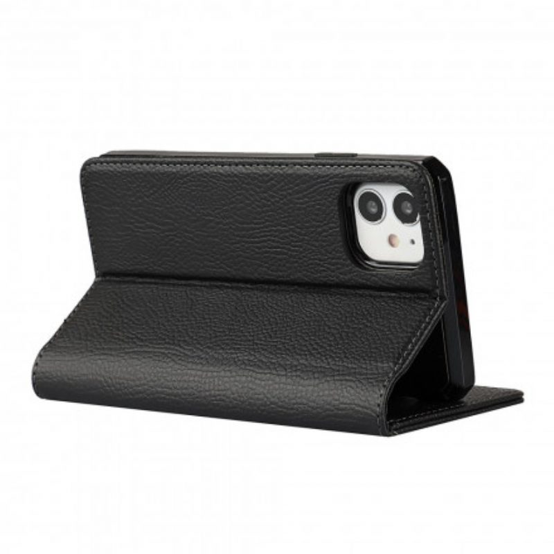 Folio Cover iPhone 11 Custodia in pelle Cinturino In Vera Pelle Di Litchi