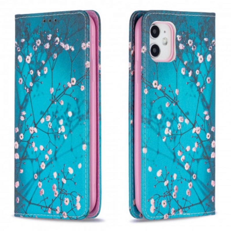 Folio Cover iPhone 11 Custodia in pelle Rami Fioriti