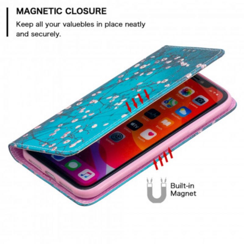 Folio Cover iPhone 11 Custodia in pelle Rami Fioriti