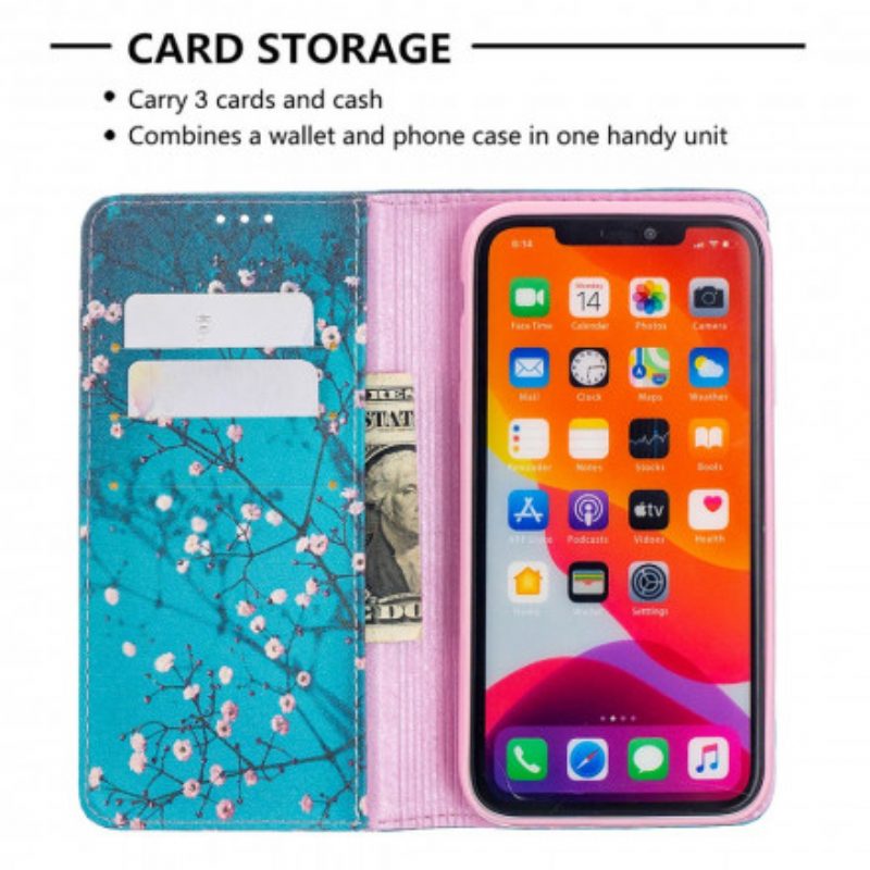 Folio Cover iPhone 11 Custodia in pelle Rami Fioriti