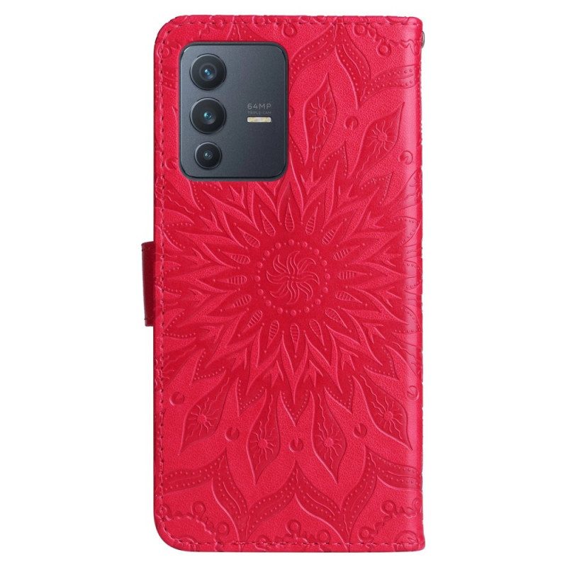 Custodia in pelle Vivo V23 5G Mandala Sole Con Cordino