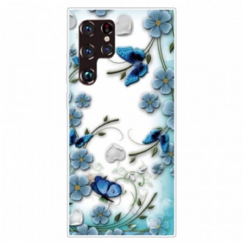 Cover Samsung Galaxy S22 Ultra 5G Farfalle E Fiori Retrò