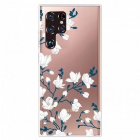 Cover Samsung Galaxy S22 Ultra 5G Fiori Bianchi Senza Soluzione Di Continuità