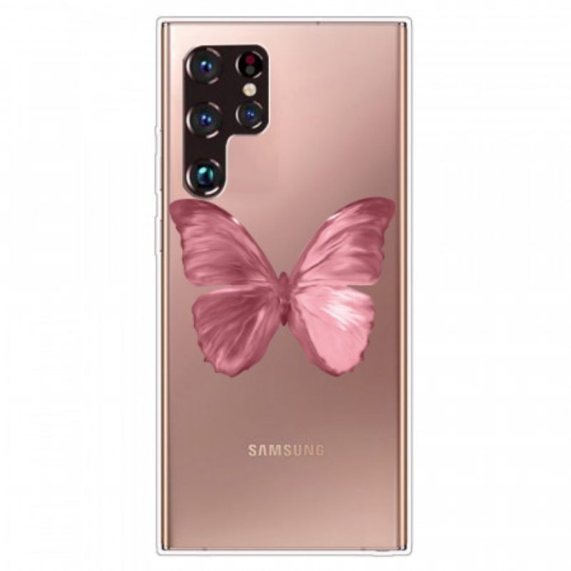 Cover Samsung Galaxy S22 Ultra 5G Tubo A Farfalla Rosa