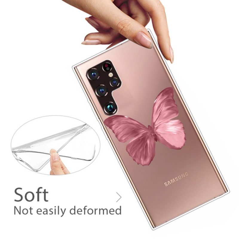 Cover Samsung Galaxy S22 Ultra 5G Tubo A Farfalla Rosa