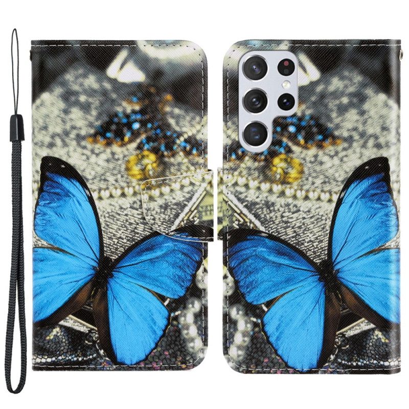 Custodia A Portafoglio Samsung Galaxy S22 Ultra 5G Variazioni Cinturino Farfalle