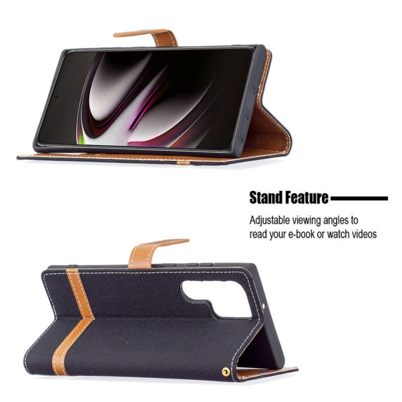 Custodia in pelle Samsung Galaxy S22 Ultra 5G Cinturino Effetto Tessuto E Pelle