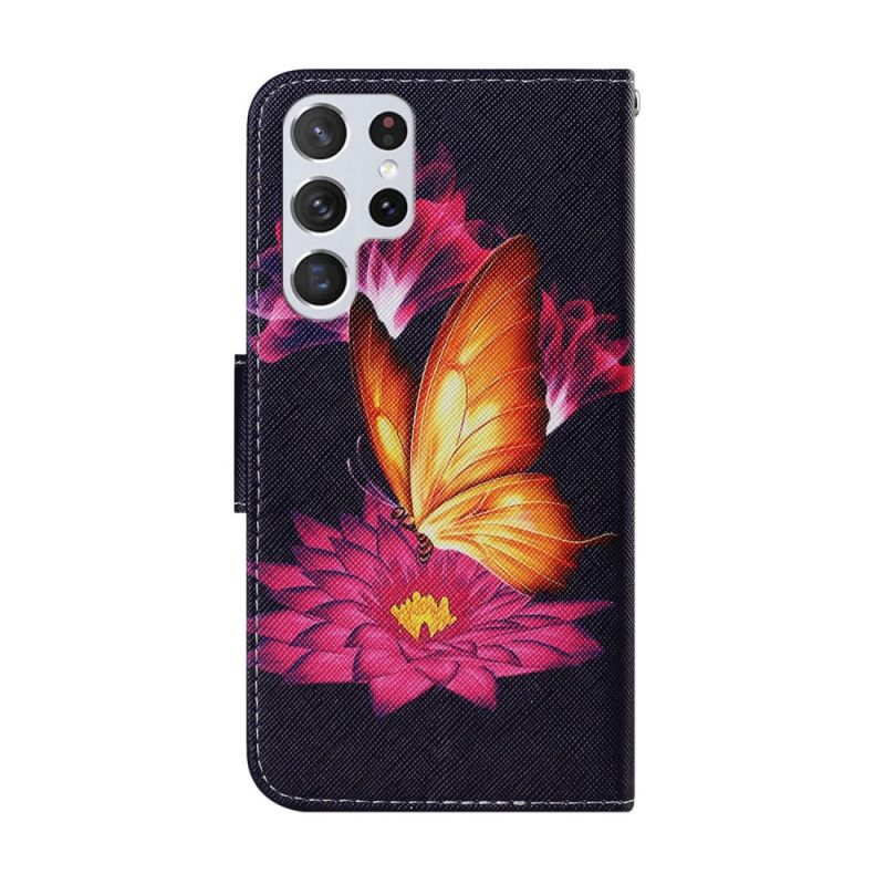 Custodia in pelle Samsung Galaxy S22 Ultra 5G Farfalla E Loto