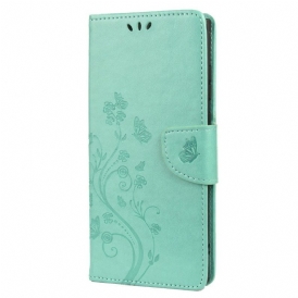 Custodia in pelle Samsung Galaxy S22 Ultra 5G Farfalle E Fiori Con Cordino