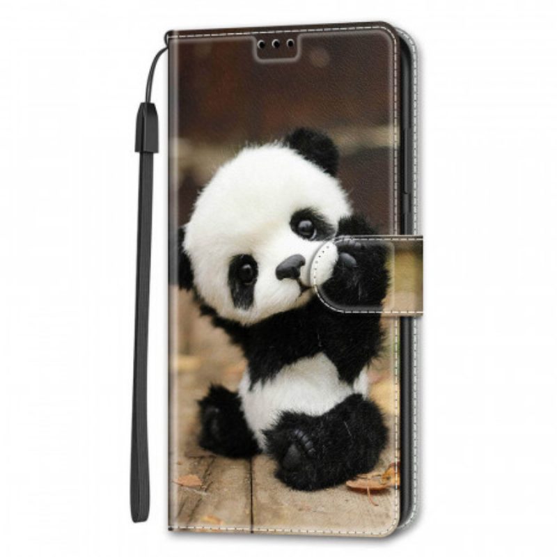 Custodia in pelle Samsung Galaxy S22 Ultra 5G Gioca A Little Panda Con Cinturino