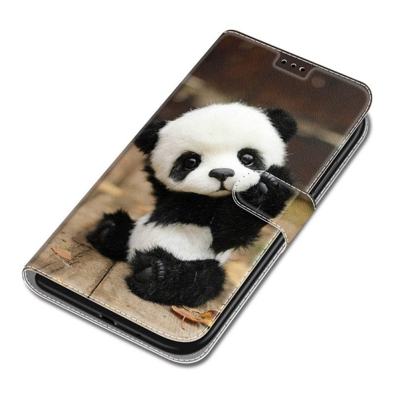 Custodia in pelle Samsung Galaxy S22 Ultra 5G Gioca A Little Panda Con Cinturino