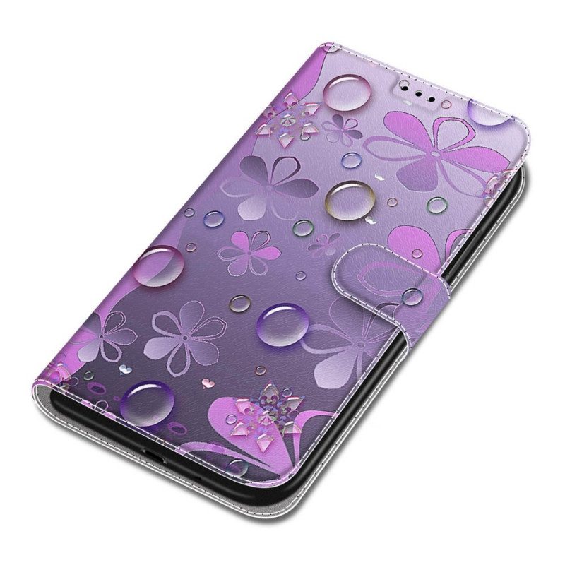 Custodia in pelle Samsung Galaxy S22 Ultra 5G Gocce D'acqua Con Cordino