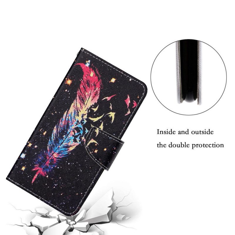 Custodia in pelle Samsung Galaxy S22 Ultra 5G Piuma Colorata Con Cinturino