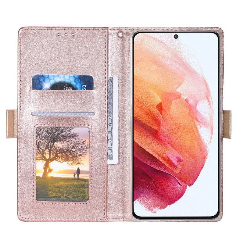 Custodia in pelle Samsung Galaxy S22 Ultra 5G Portamonete Con Cinturino In Pizzo