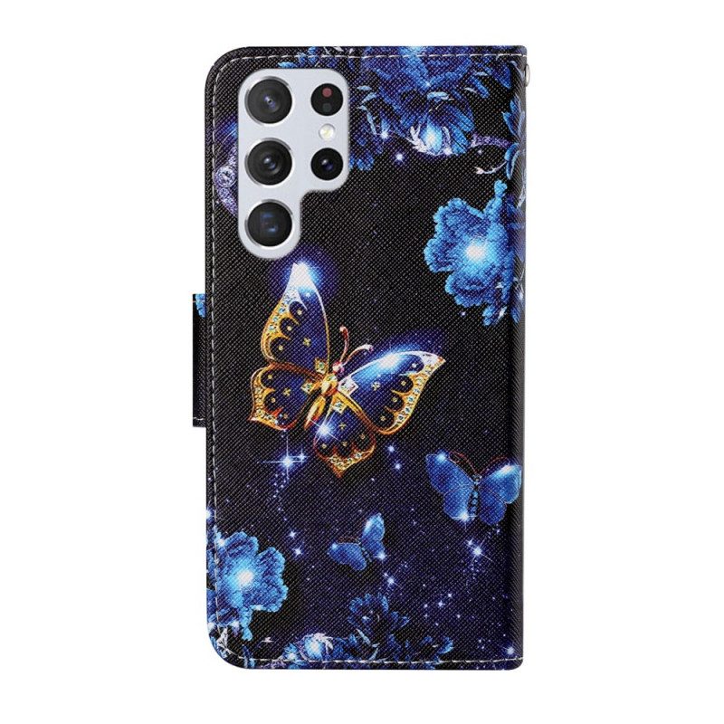 Custodia in pelle Samsung Galaxy S22 Ultra 5G Preziose Perizoma Farfalle