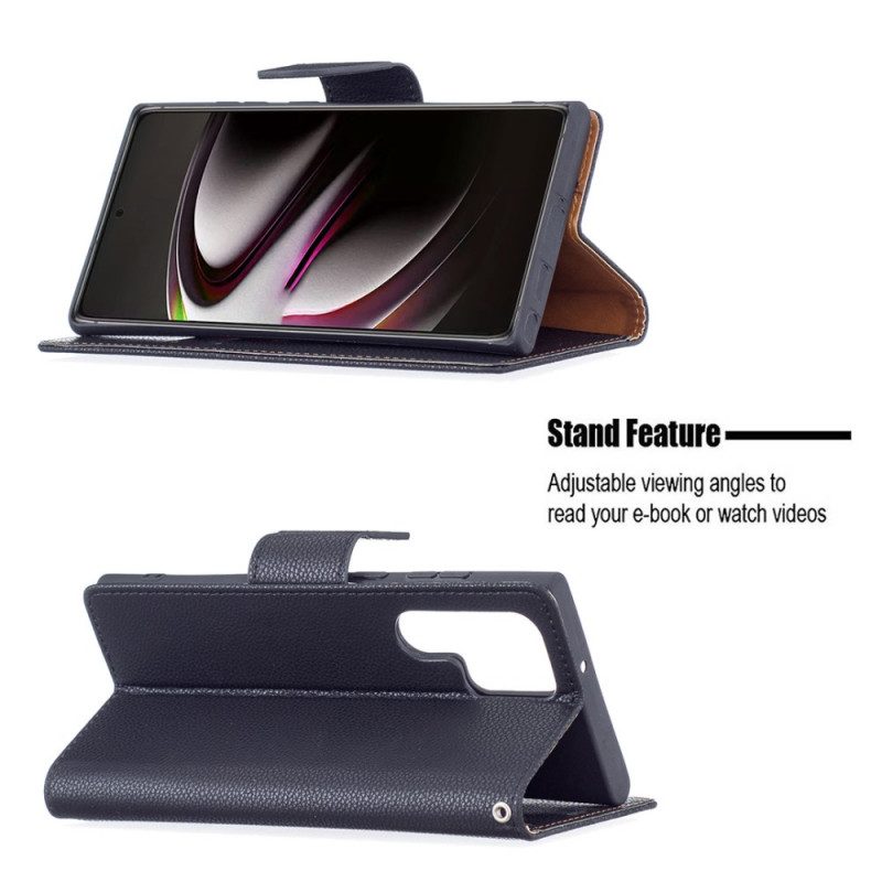 Folio Cover Samsung Galaxy S22 Ultra 5G Custodia in pelle Litchi Rabat Obliquo