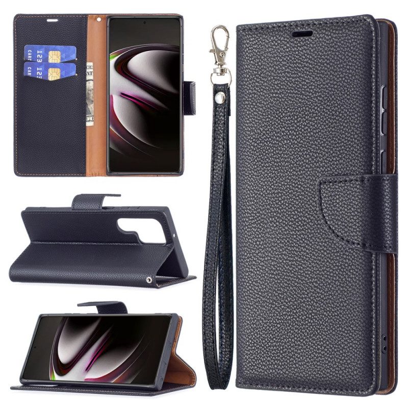 Folio Cover Samsung Galaxy S22 Ultra 5G Custodia in pelle Litchi Rabat Obliquo