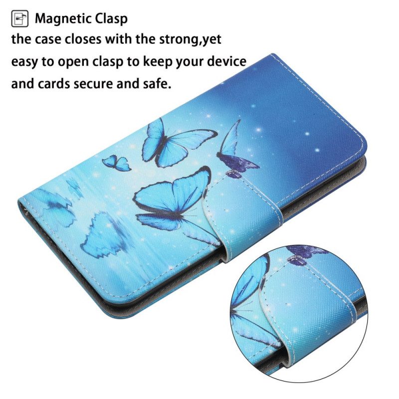 Folio Cover Samsung Galaxy S22 Ultra 5G Farfalle Blu