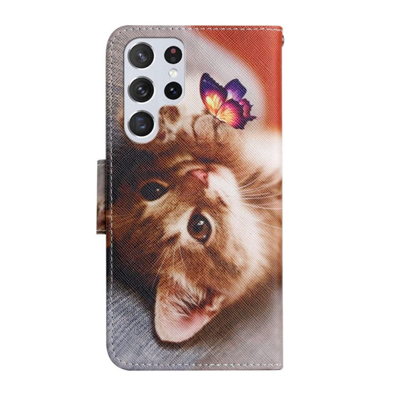Folio Cover Samsung Galaxy S22 Ultra 5G Il Mio Gattino E La Mia Farfalla