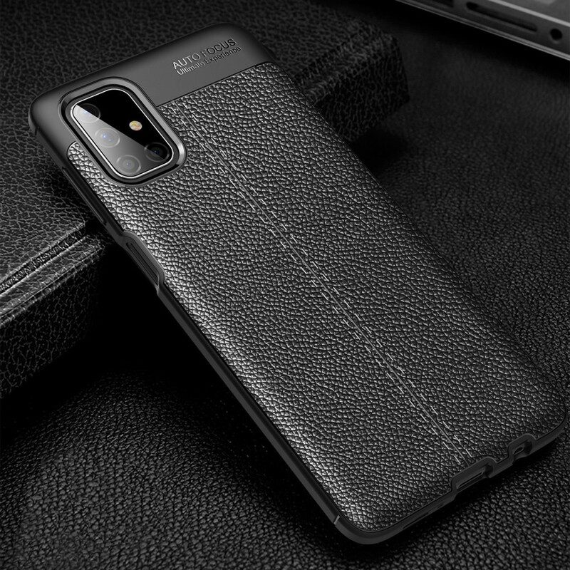 Cover Samsung Galaxy M51 Doppia Linea Litchi Effetto Pelle