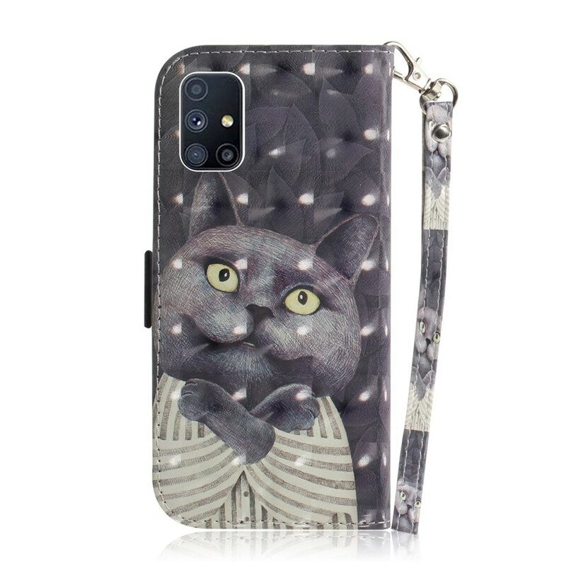 Custodia A Portafoglio Samsung Galaxy M51 Gatto Grigio Con Cinturino