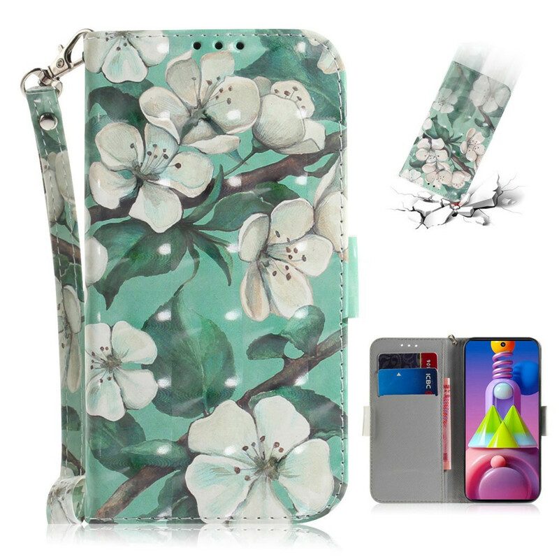Custodia in pelle Samsung Galaxy M51 Cinghia Fiore Albero