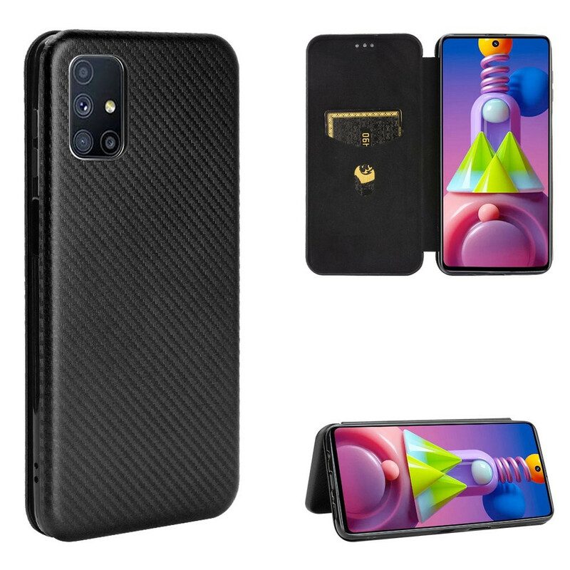 Folio Cover Samsung Galaxy M51 Custodia in pelle Fibra Di Carbonio