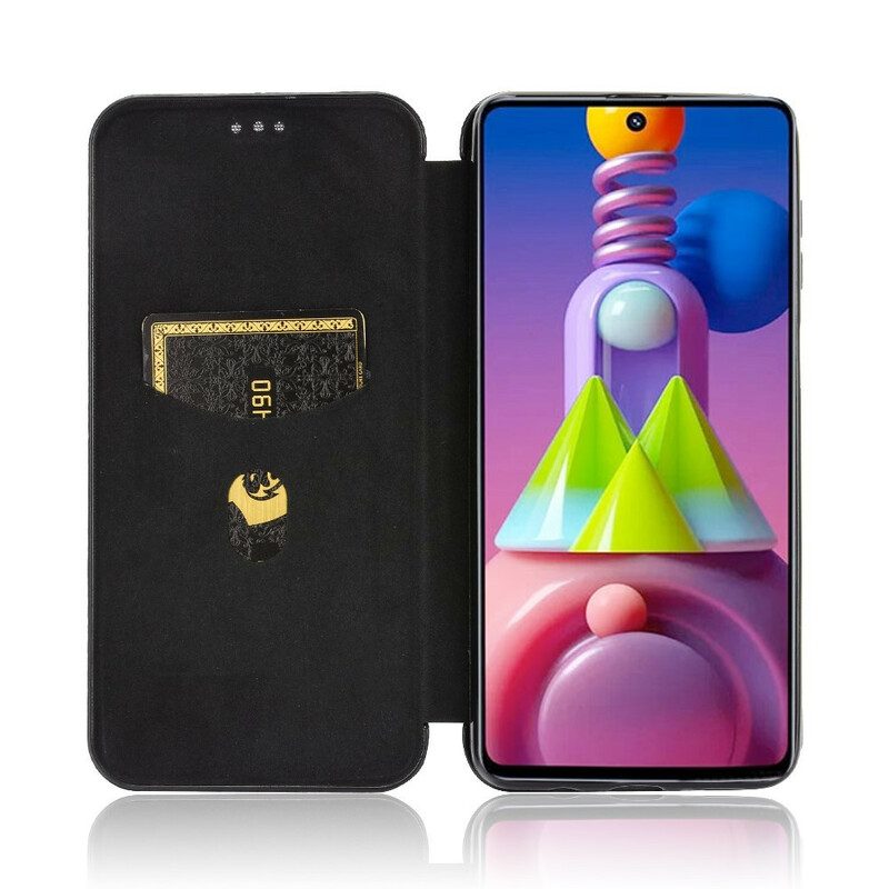 Folio Cover Samsung Galaxy M51 Custodia in pelle Fibra Di Carbonio