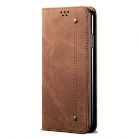 Folio Cover Samsung Galaxy M51 Custodia in pelle Tessuto Denim
