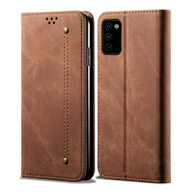 Folio Cover Samsung Galaxy M51 Custodia in pelle Tessuto Denim
