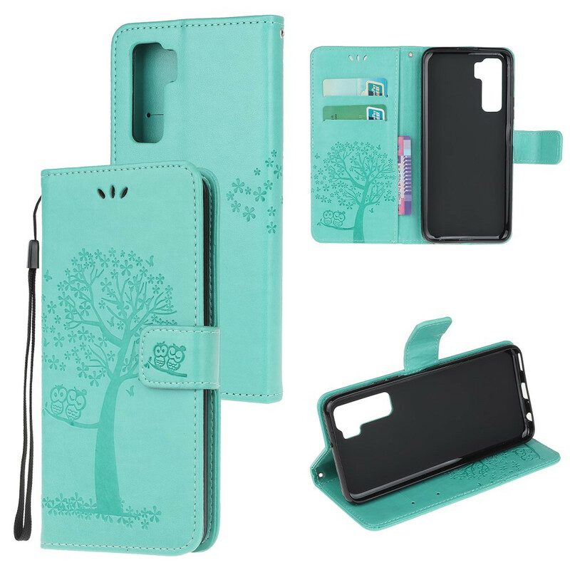 Custodia in pelle Huawei P40 Lite 5G Perizoma Albero E Gufi