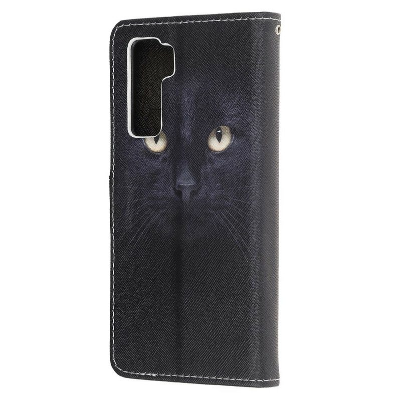 Custodia in pelle Huawei P40 Lite 5G Strappy Occhi Di Gatto Nero