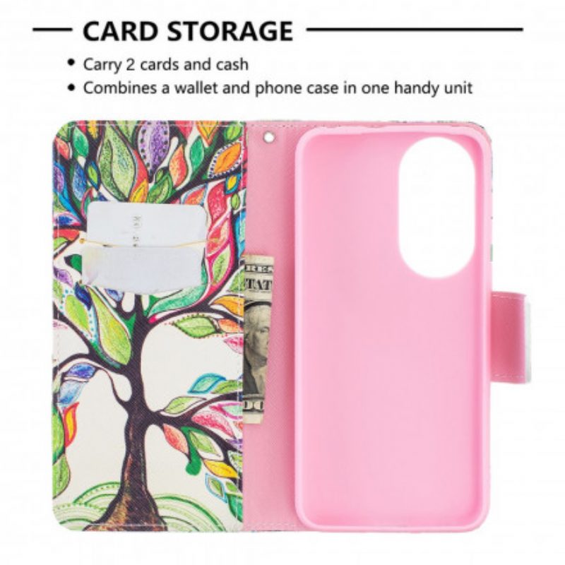 Custodia in pelle Huawei P50 Albero Colorato