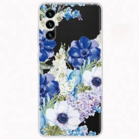 Cover Samsung Galaxy A13 5G / A04s Fiori Blu Dell'acquerello