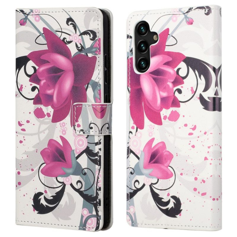 Custodia A Portafoglio Samsung Galaxy A13 5G / A04s Fiori Tropicali