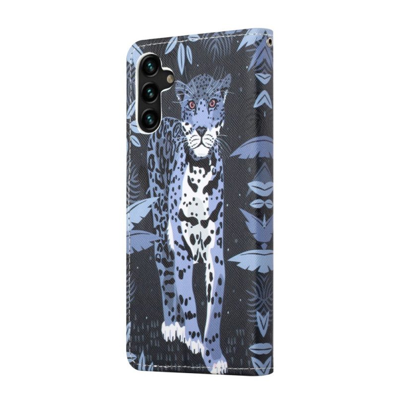 Custodia A Portafoglio Samsung Galaxy A13 5G / A04s Leopardo Con Spalline