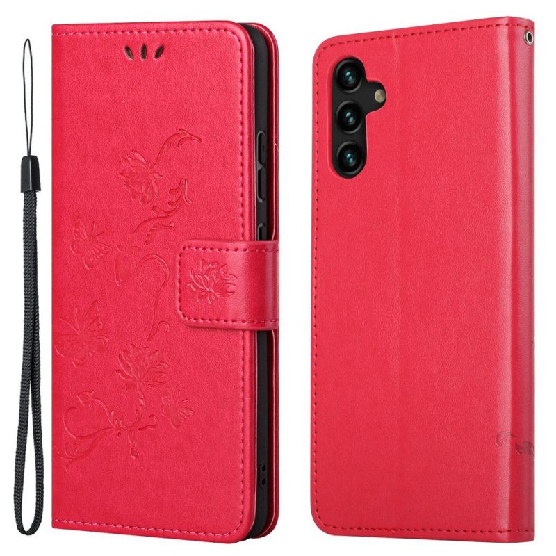 Custodia in pelle Samsung Galaxy A13 5G / A04s Cinturino Fiori