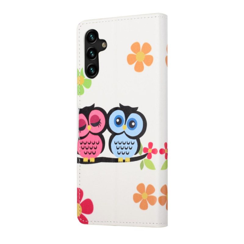 Custodia in pelle Samsung Galaxy A13 5G / A04s Coppia Di Gufi