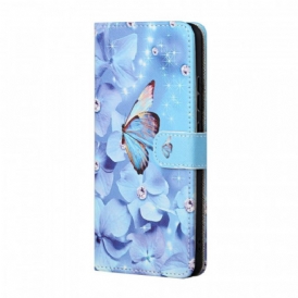 Custodia in pelle Samsung Galaxy A13 5G / A04s Farfalle Di Diamanti Strappy