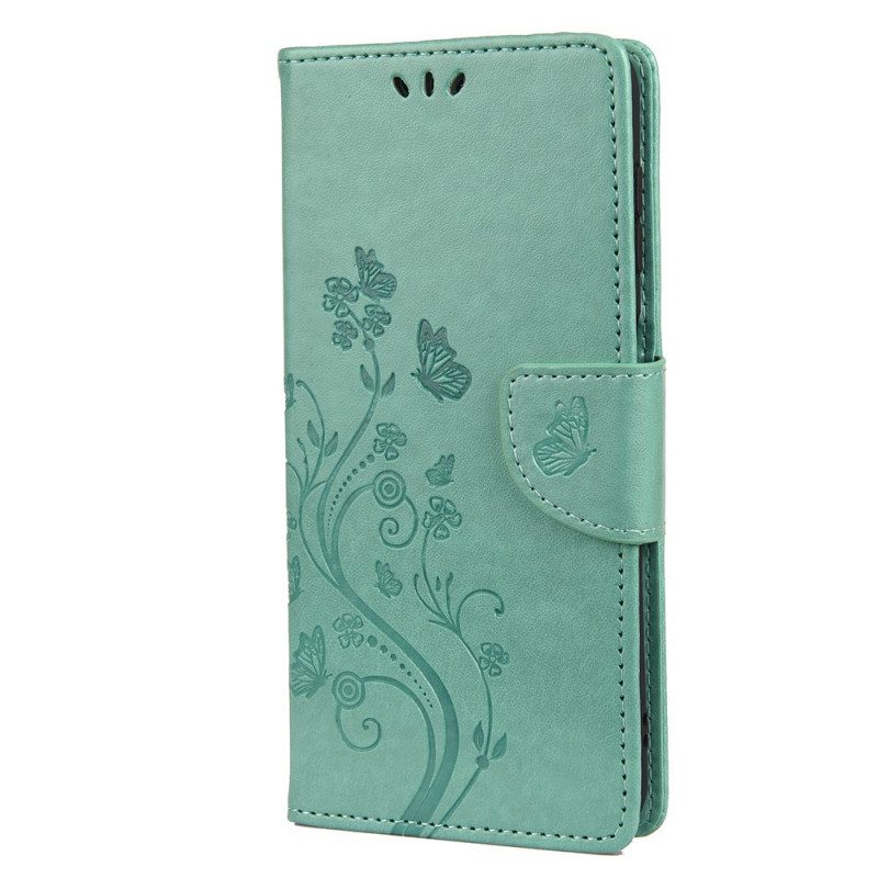 Custodia in pelle Samsung Galaxy A13 5G / A04s Farfalle E Fiori