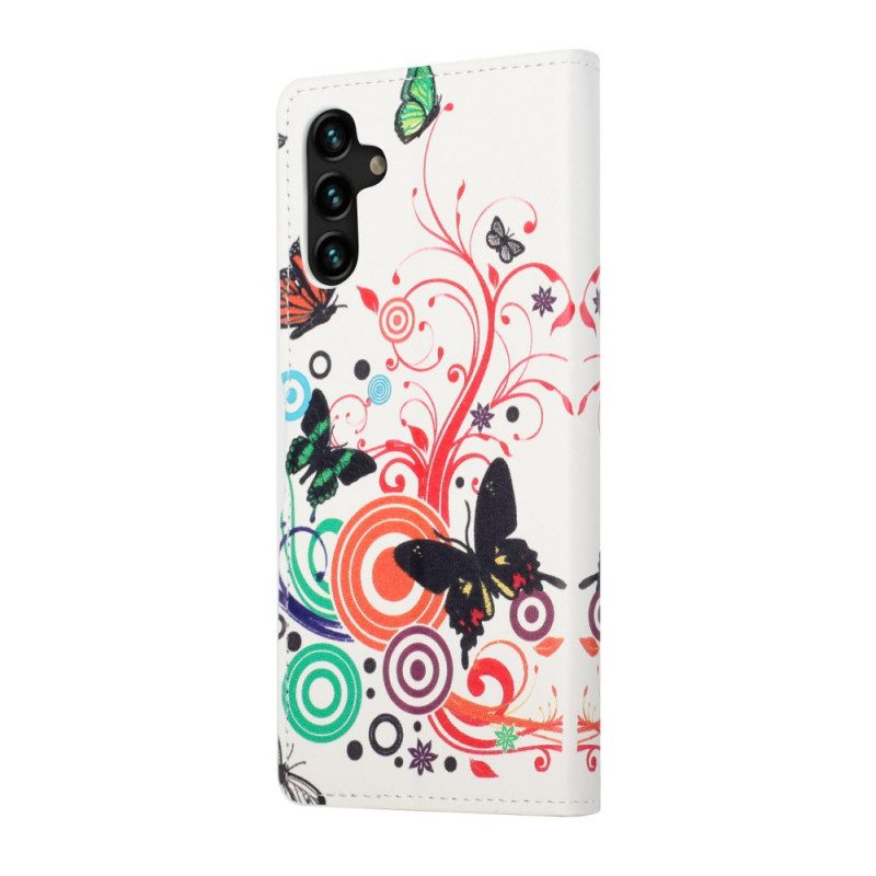 Custodia in pelle Samsung Galaxy A13 5G / A04s Farfalle E Fiori
