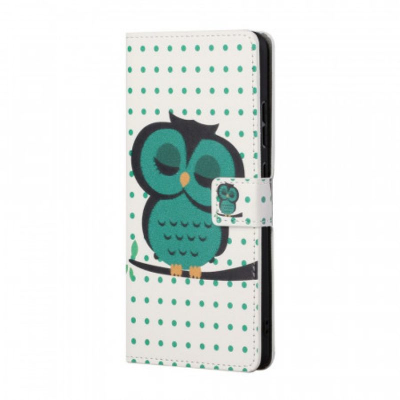 Custodia in pelle Samsung Galaxy A13 5G / A04s Gufo Addormentato