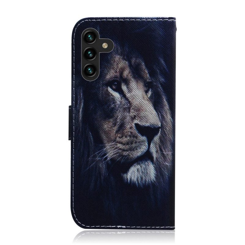 Custodia in pelle Samsung Galaxy A13 5G / A04s Leone Sognante