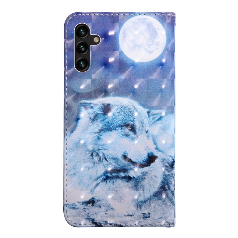 Custodia in pelle Samsung Galaxy A13 5G / A04s Lupo Al Chiaro Di Luna