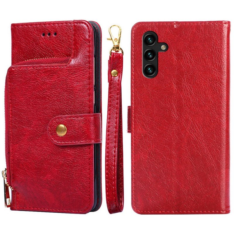 Custodia in pelle Samsung Galaxy A13 5G / A04s Portamonete Frontale E Cordino