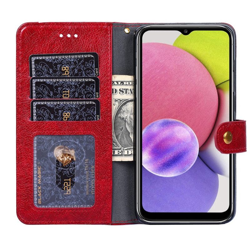 Custodia in pelle Samsung Galaxy A13 5G / A04s Portamonete Frontale E Cordino