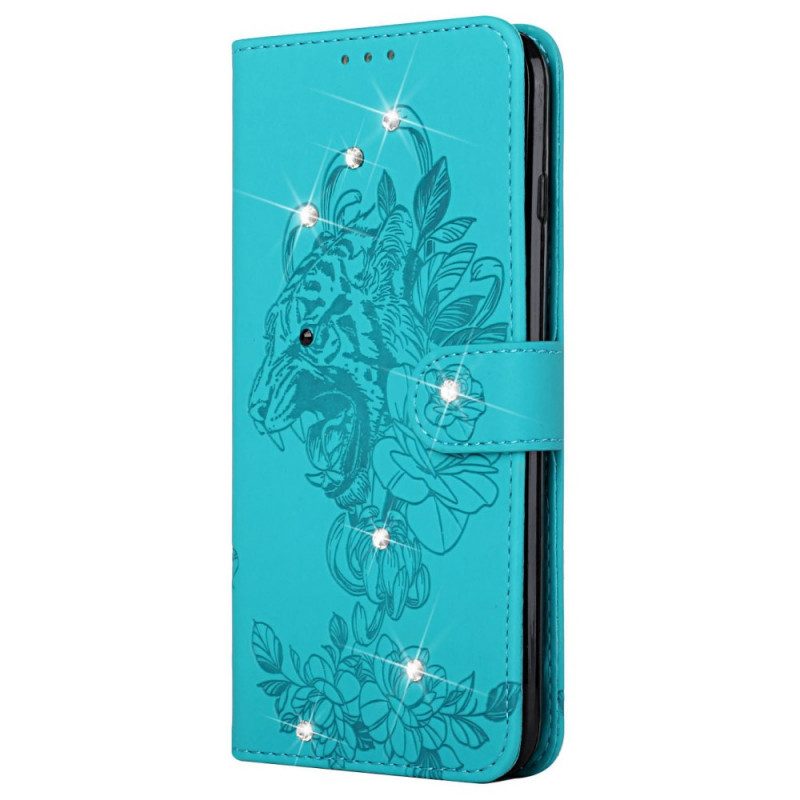Custodia in pelle Samsung Galaxy A13 5G / A04s Tigre Barocca E Diamanti