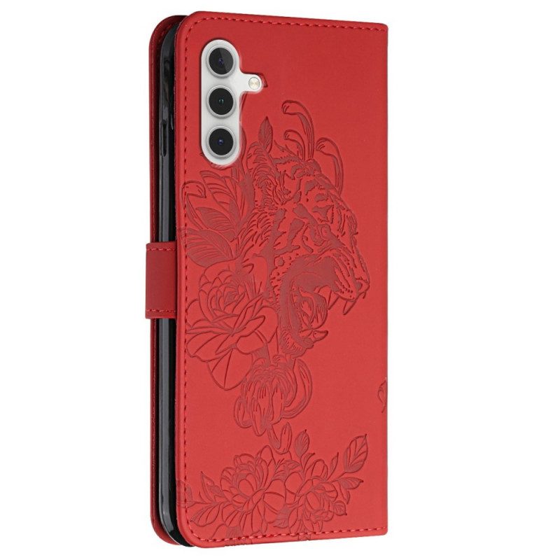 Custodia in pelle Samsung Galaxy A13 5G / A04s Tigre Barocca E Diamanti